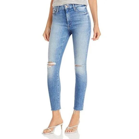 Mother High Waisted Looker Distressed High-Rise Skinny Jeans Thrilling Shots 25 - Picture 1 of 10